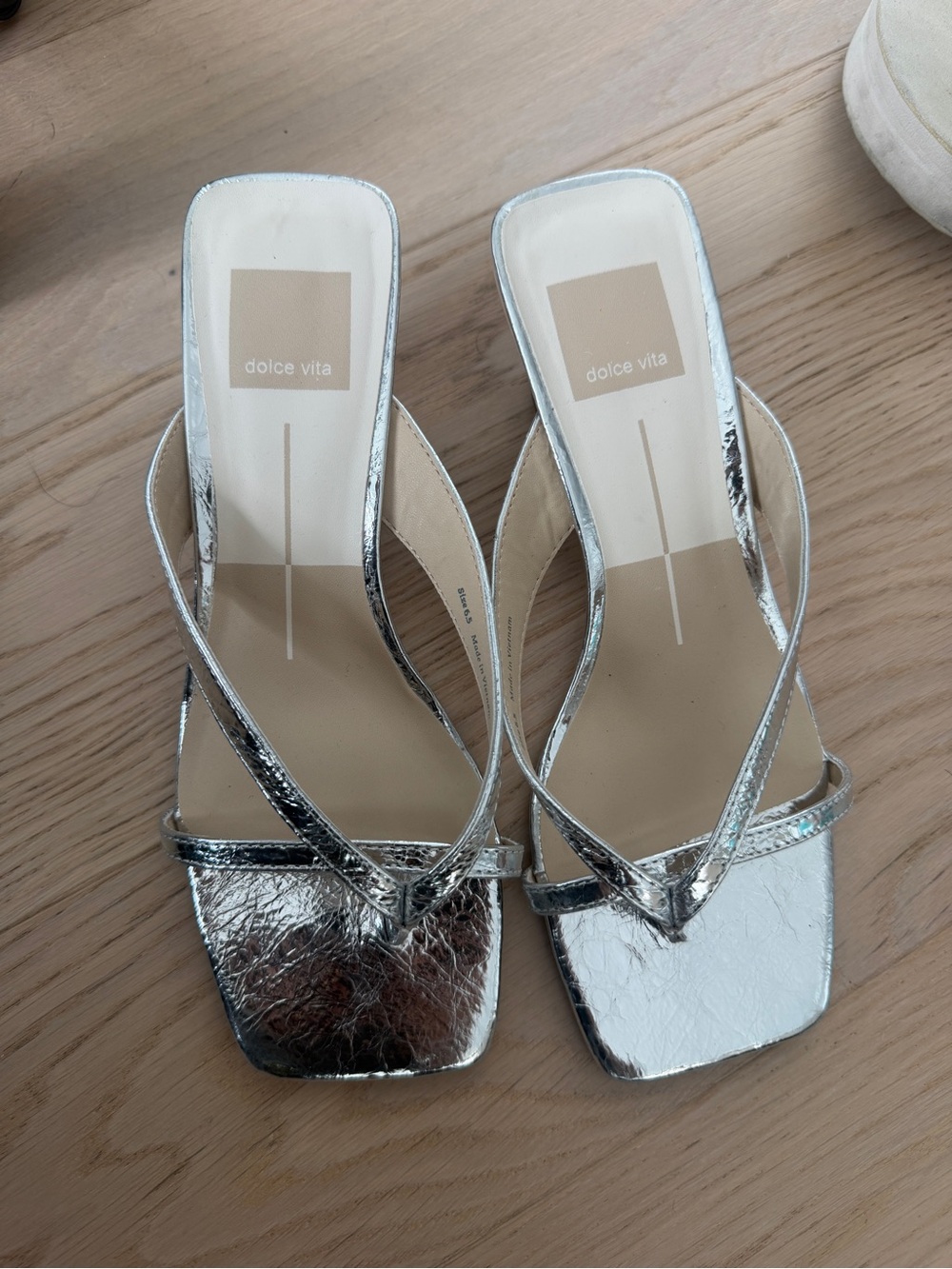 Dolce Vita Metallic Silver Square-Toe Strappy Heels